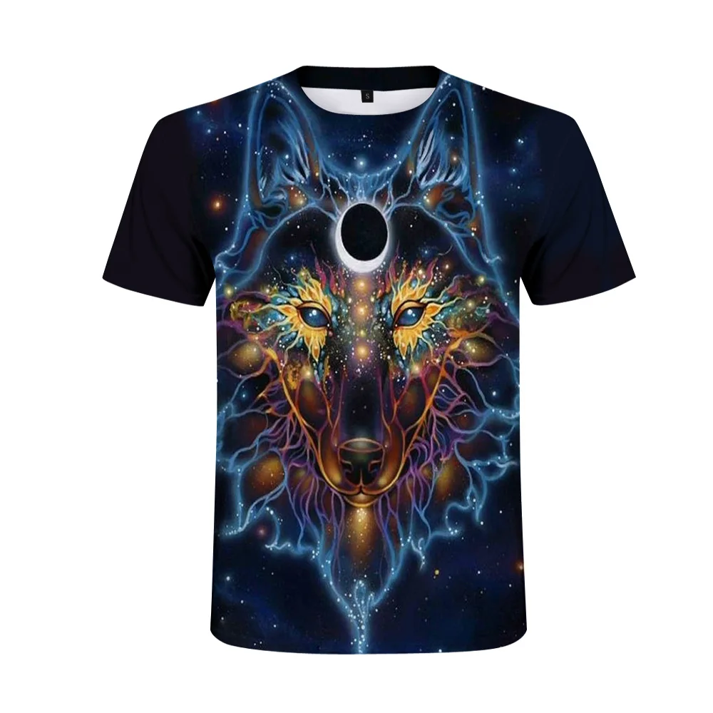 

2020 new Summer T shirt Men Streetwear Round Neck Short Sleeve Tees Tops Funny Animal Male Clothes Casual Wolf 3D Print Tshirt