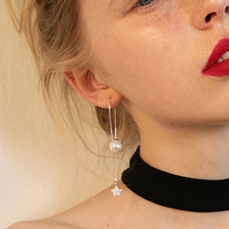 

Tocona Elegant Pearl Stone Long Chain Drop Earrings for Women INS New Fashion Star Alloy Metal Jewelry Pendientes T07374
