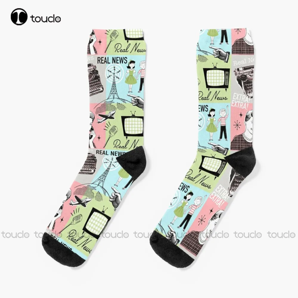 

Real News Media Television Broadcasting Retro Socks Winter Socks For Men Christmas New Year Gift Custom Gift Unisex Adult Sock