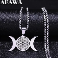 witchcraft triple moon goddess flower of life stainless steel chain necklaces womenmen necklace jewelry bijoux homme n4351s02