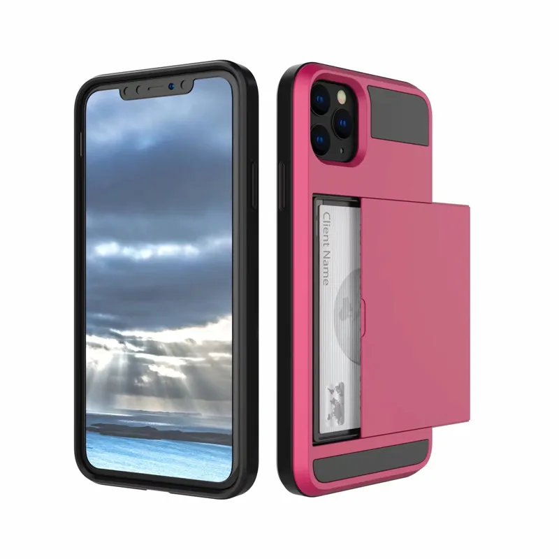 rose red Противоударный чехол для iphone 11 Pro Max Hybrid Slide Armor Cover для iphone 6 6s 7 8 plus X XS XR Слоты Кошелек держатель для карт Coque - Цвет: rose red