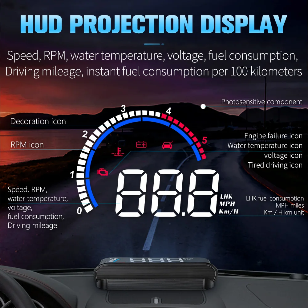 

Автомобильный проектор на лобовое стекло M13, система предупреждения о превышении скорости, OBD2 + GPS, EUOBD, Электронная сигнализация напряжения