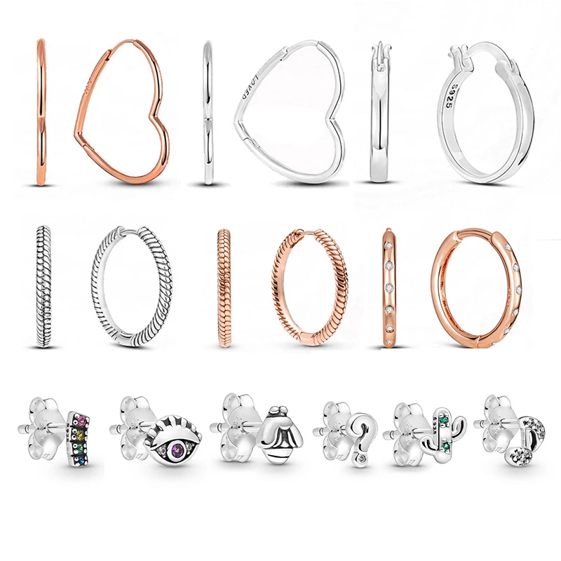 

2021 New Sterling Silver 925 Fashion Silver Earring Heart Hoop Earrings Ear Studs for Women Jewelry Gift For Girlfriend Wife