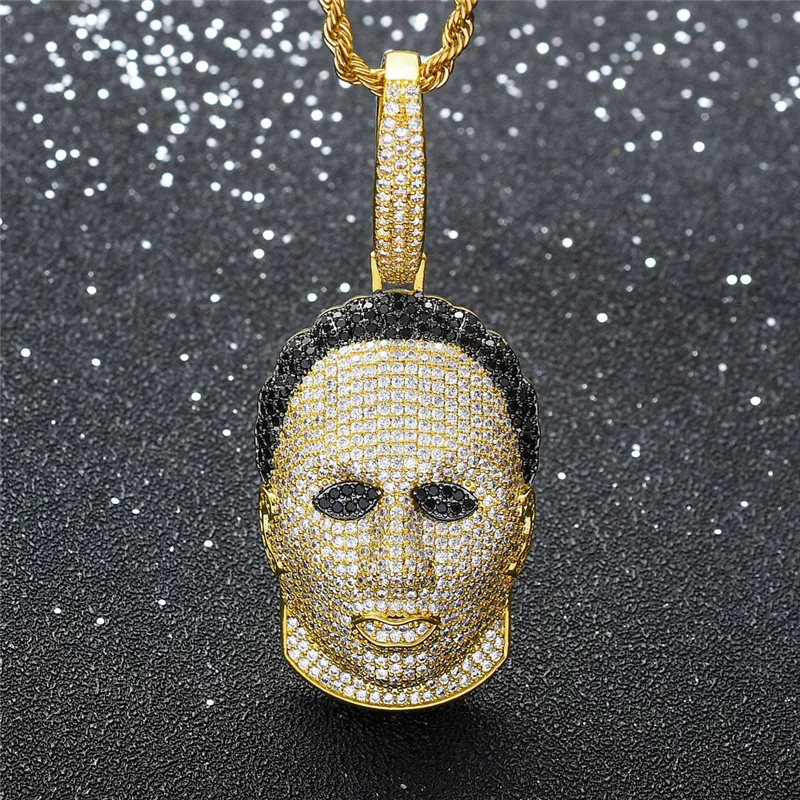 New Fashion Designer Hip Hop Iced Out Cubic Zircon Human Head Mask Pendants Necklace Rock Rapper Jewelry For Men | Украшения и