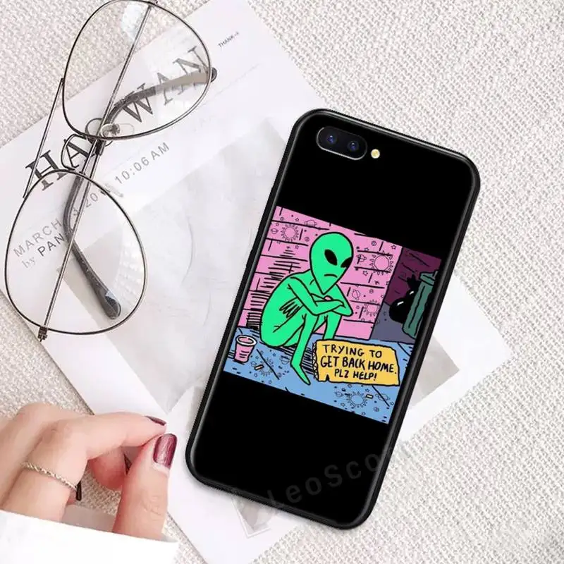 

Aesthetics Cartoon alien space Phone Case For OPPO R9 R11 R15 R17 RENO Realme S PLUS Normal 2z 3 5 C2 pro Soft silicone