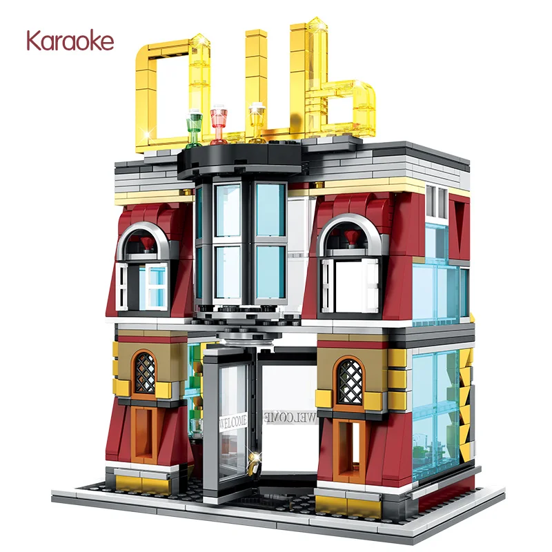 

5 in 1 USB Light Large Nightclub House Building Blocks City Street View Figures Bricks Education Toys for Children