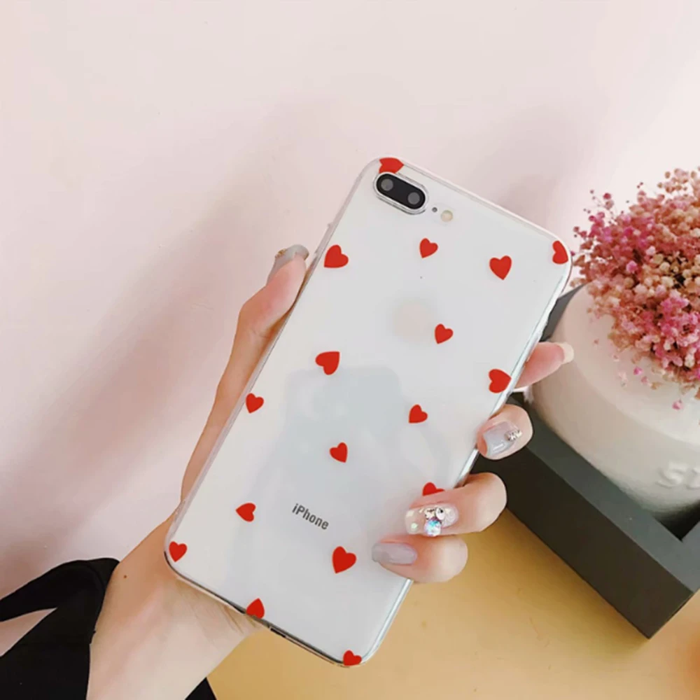 Милый чехол для телефона с сердечками iPhone 6 6S 7 8 Plus простой прозрачный накладка
