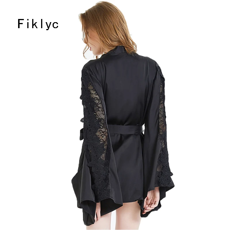 

Нижнее белье Fiklyc, ажурные халаты для подружек невесты с вышивкой, кимоно, женские халаты, пикантная пижама с длинным рукавом, прозрачный диз...