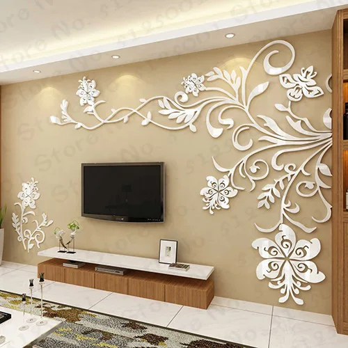 

European Style 3D Flower Tree Wall Sticker Living Room Decorative Decals Home Art Decor Poster Solid Acrylic Wallpaper Stickers