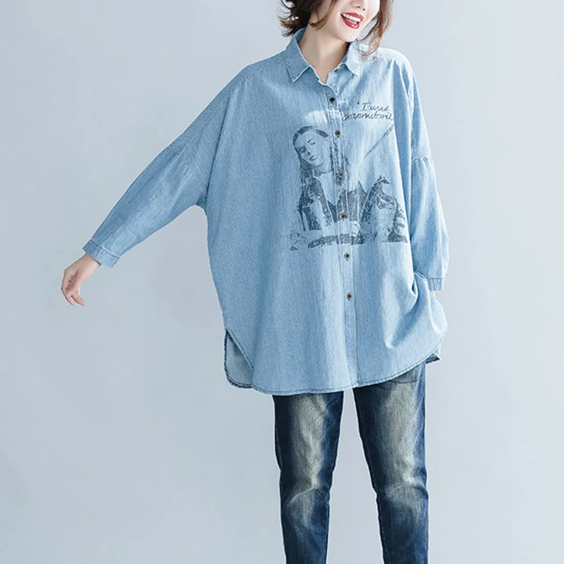 CHICEVER 2020 весенние джинсовые женские топы и блузки с принтом рукав летучая мышь