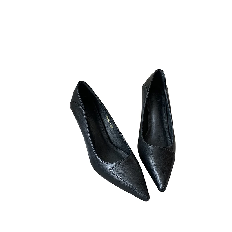 

Pointed Toe Stiletto Work Shoes Commuter High Heels Temperament Profession Single Shoes Soft Leather Solid Color Women's Shoes