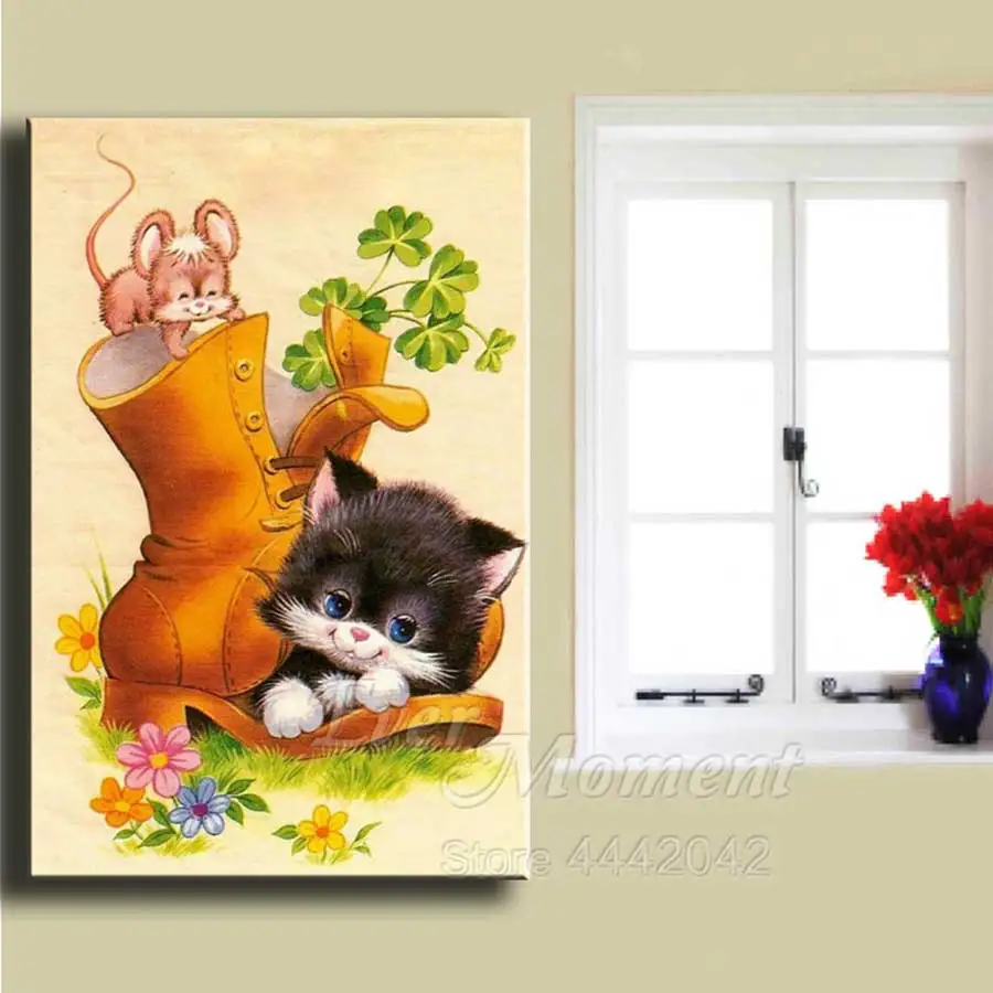 Когда нибудь момент алмазов картина Кот мышь и ботинок 5D DIY Алмазная вышивка