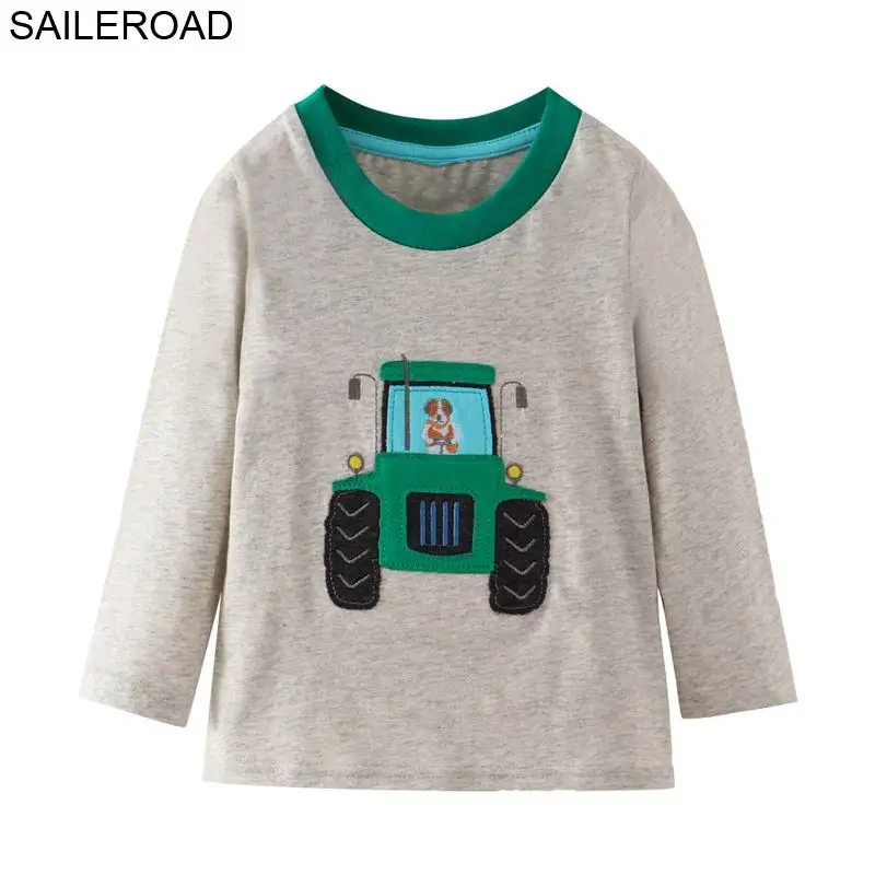 5505 same picture SAILEROAD Cartoon Vehicle Tractors Детская футболка с длинным рукавом для мальчика Весна Хлопок Детские футболки для детей Футболки Детская одежда для мальчиков - Цвет: 5505 same picture
