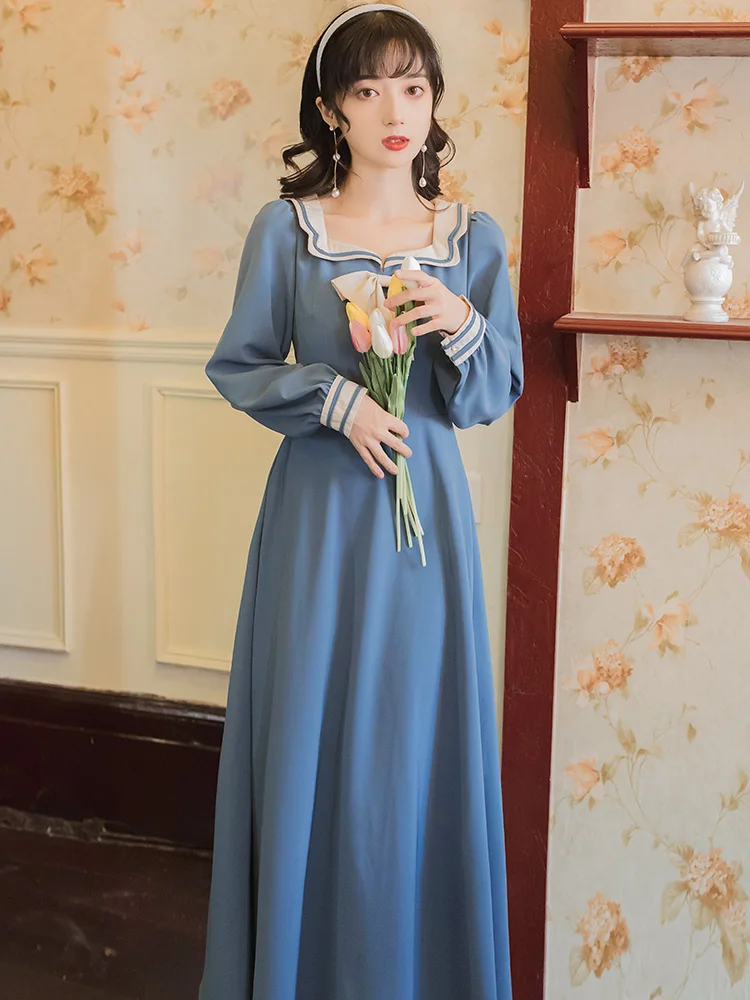 

design feeling small navy collar long-sleeved dress show thin temperament age reduction institute wind long