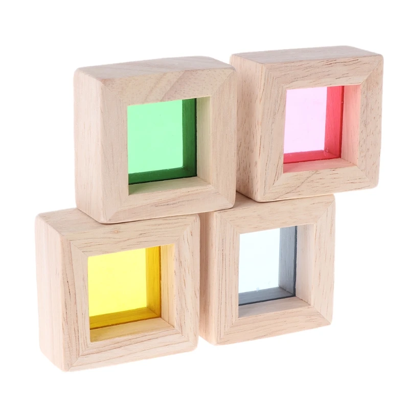 

900C Радужный акриловый Деревянный конструктор, детская развивающая игрушка Монтессори, детская игрушка
