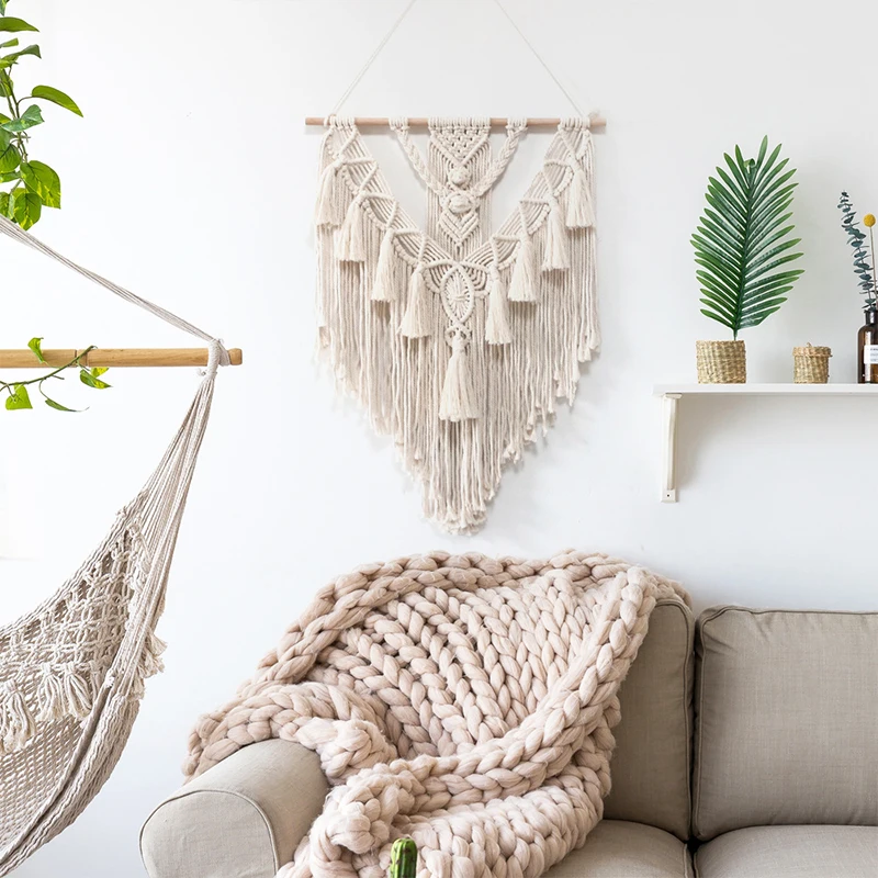 

Hand-woven Macrame Wall Hanging Tapestry Bohemian Chic Wall Tapestry Indie Room Decor Handmade Kids Girls Room Decoration 55X70