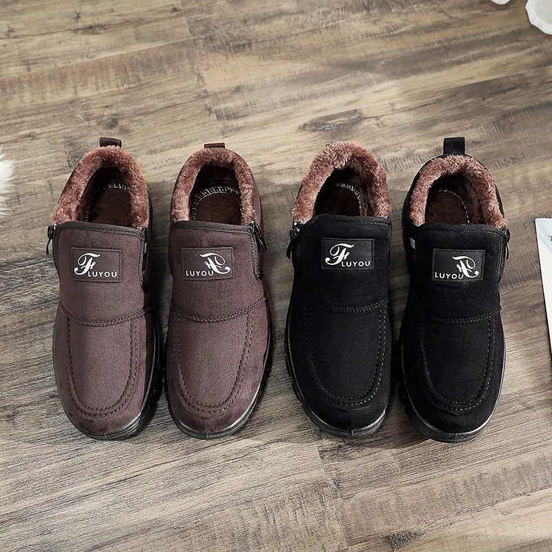 men's boots winter cotton shoes warm thick plush comfortable casual work black snow |