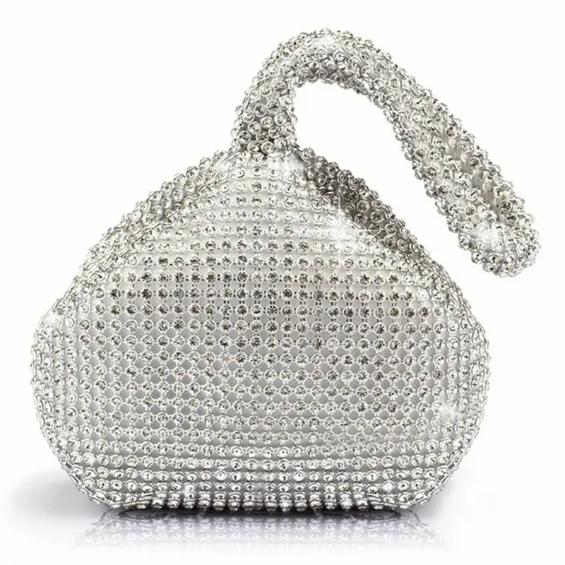 Женские сумки серебристого цвета Дамский клатч с кристаллами и стразами