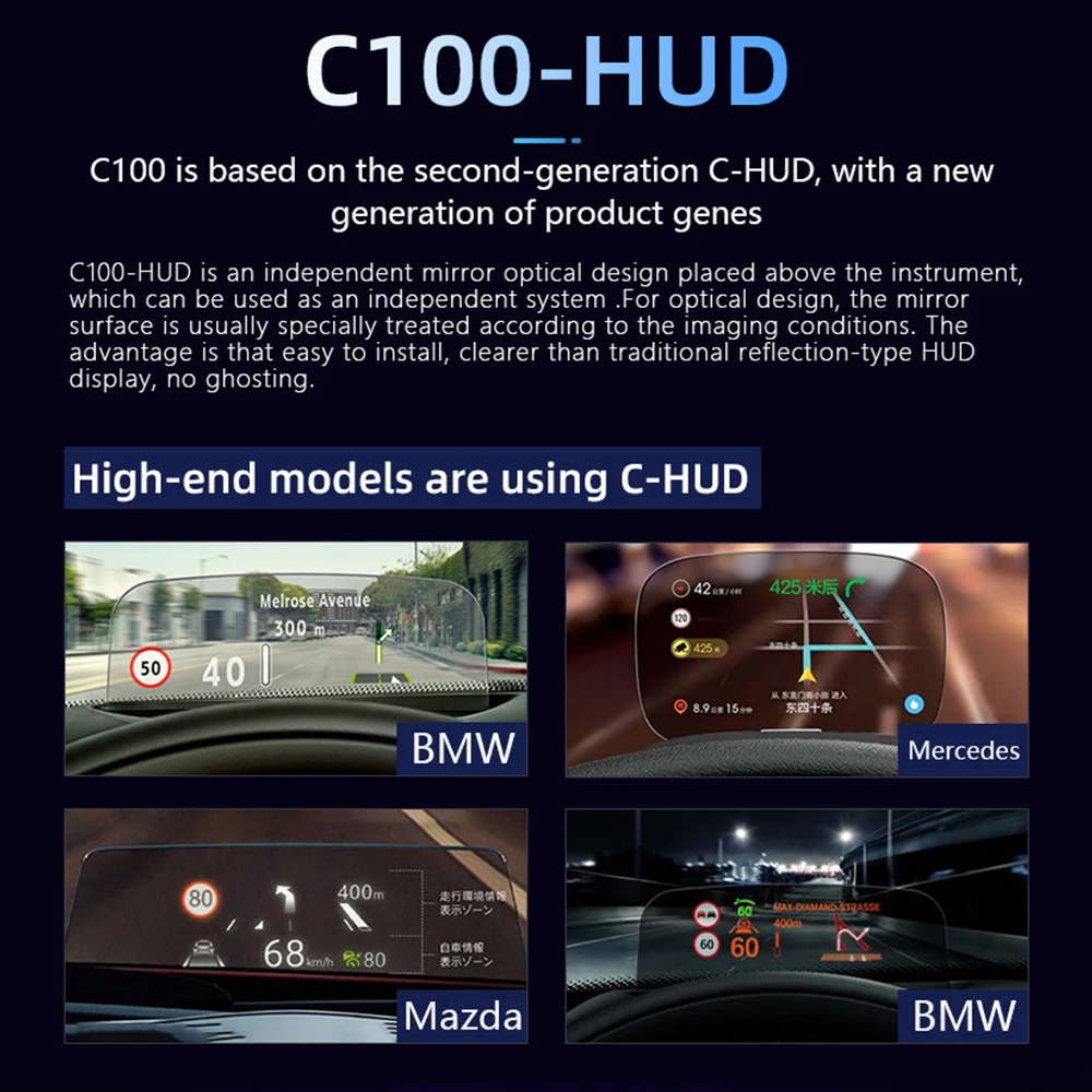 C100 HUD OBD2 II EUOBD головой вверх Дисплей превышение скорости Предупреждение Системы