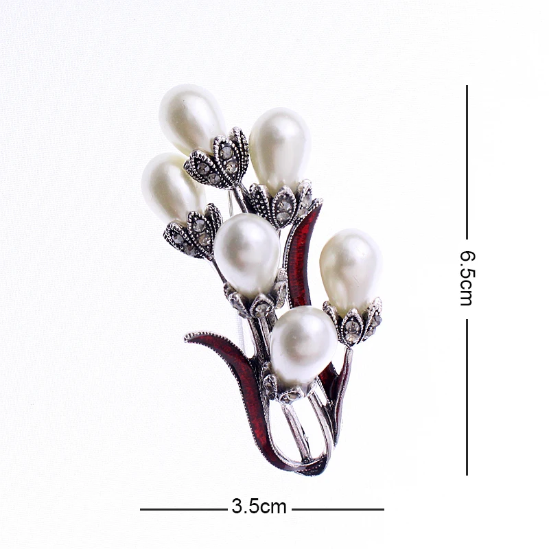 TANGTANG Flower Brooch For Women Simulated Pearl Brooches Morning Glory Antique Silver Plated Pin Enamel Article Jewelry | Украшения и