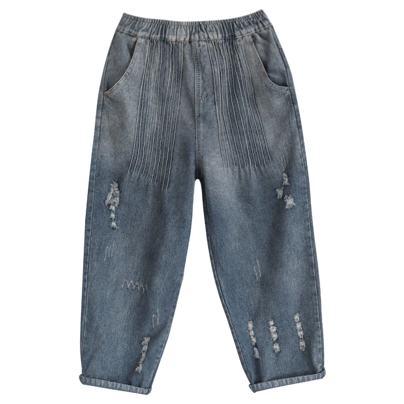 

High Waist Jeans Women Harem Pants Loose Casual All-match Chic Vintage Ripped Hole Jeans Oversized