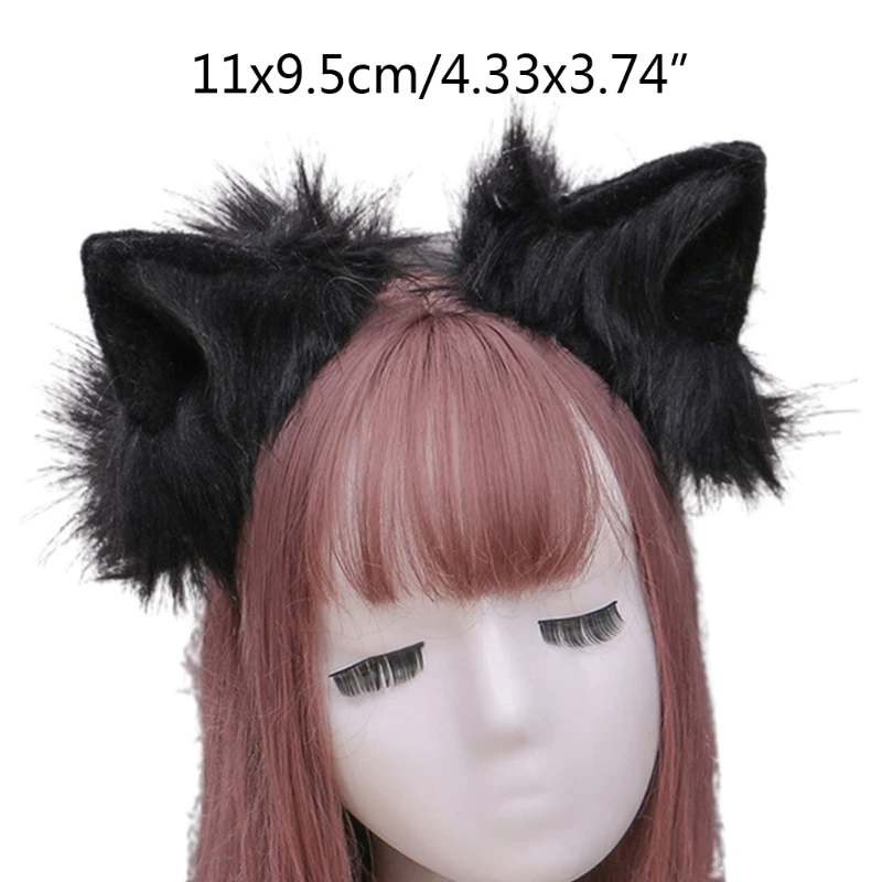 

Animal Anime Faux Fur Wolf Ears Headband Handmade Solid Color Fluffy Plush Hair Hoop Halloween Party Cosplay Costume