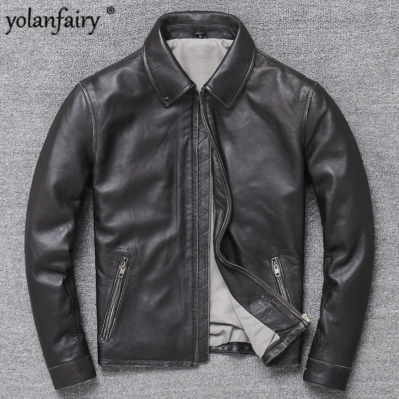 Мужская винтажная кожаная куртка Повседневная мотоциклетная из 100% овчины модель