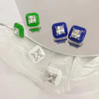luxury zircon white blue green square stud earrings for women 2022 fashion designers earings jewelry wholesale