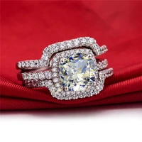 trs007 hot luxury new bridal set wedding rings sets 3 carat cushion princess cut best quality nscd synthetic gem 3pc ring sets