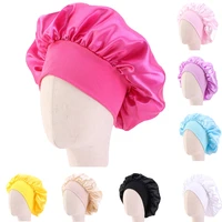 kids girls satin bonnet hair care night sleep cap elastic band head cover head wrap shower cap wide band beanies skullies new