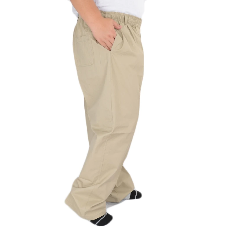 Light khaki Большие размеры 8XL мужские летние тонкие эластичные хлопковые повседневные брюки с высокой талией для мужчин среднего возраста 7XL 6XL 5XL 4XL - Color: Light khaki