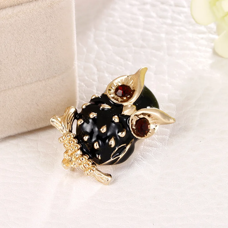 Черная эмалированная сова броши для женщин красный глаз брошь булавка в виде