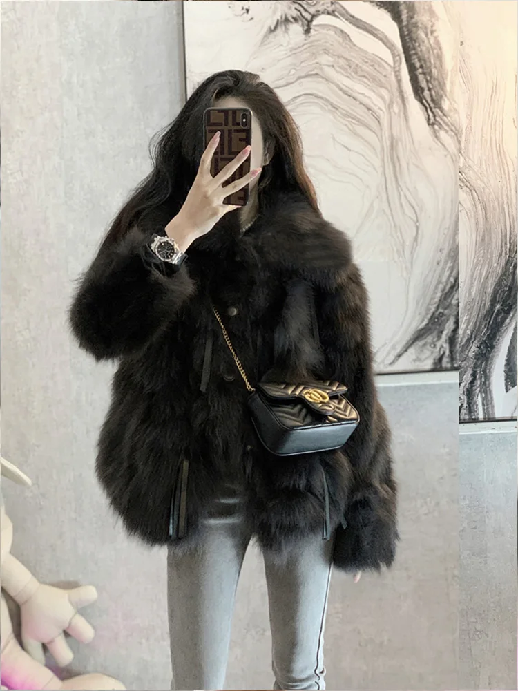 

2022 Women Winter Fashion Imitation Fox Fur Coats Female Slim Solid Color Casual Overcoats Ladies Faux Fur Warm Jackets U911