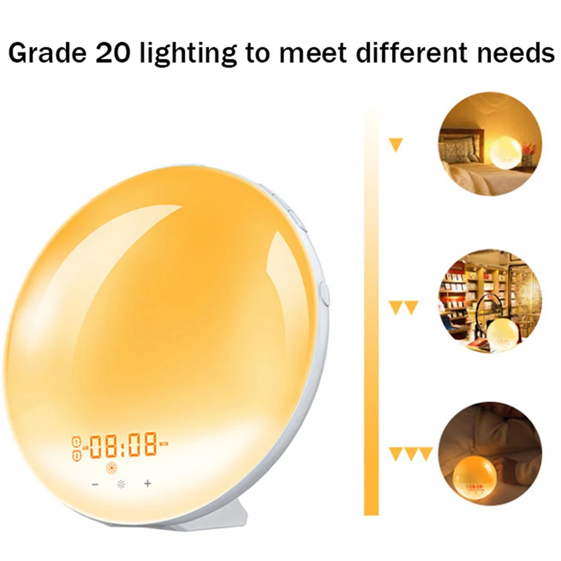 

Smart WiFi Wake Up Light Sunrise Alarm Clock 7 Colors Sunrise/Sunset FM Radio Digital Nightlight For Alexa Google Home