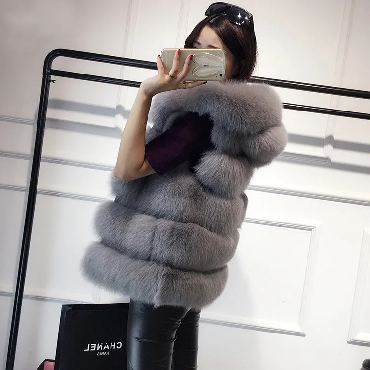 

hat thickened vest imitation fox hair mink Fur medium length super coat