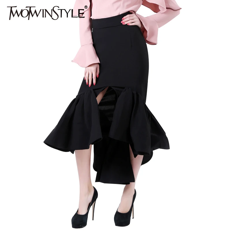 Twotwinstyle 2017 Для женщин спереди Разделение русалка юбка карандаш Bodycon Midi длинным