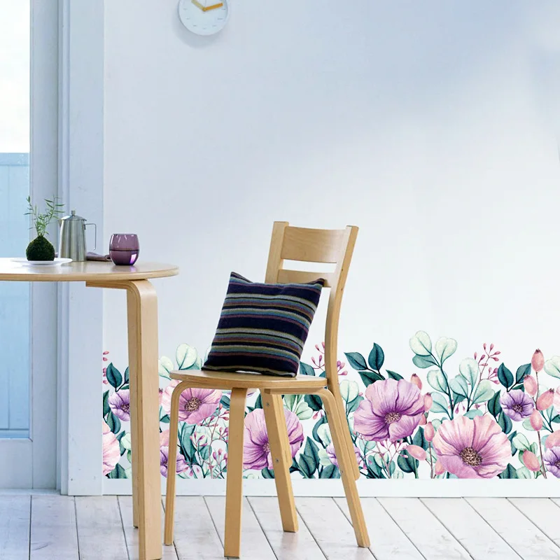 

Purple flower Baseboard Wall sticker living room cabinet aisle glass window cabinet home decoration decal Mural Art Stickers