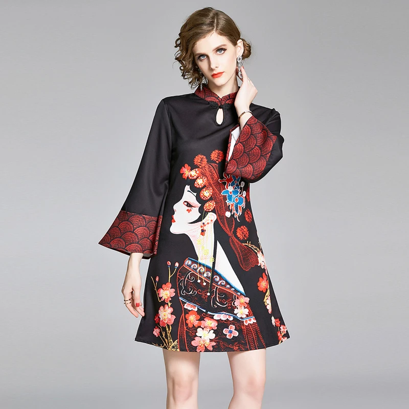 Китайское платье Ципао в этническом стиле для девушек летнее ретро с длинным