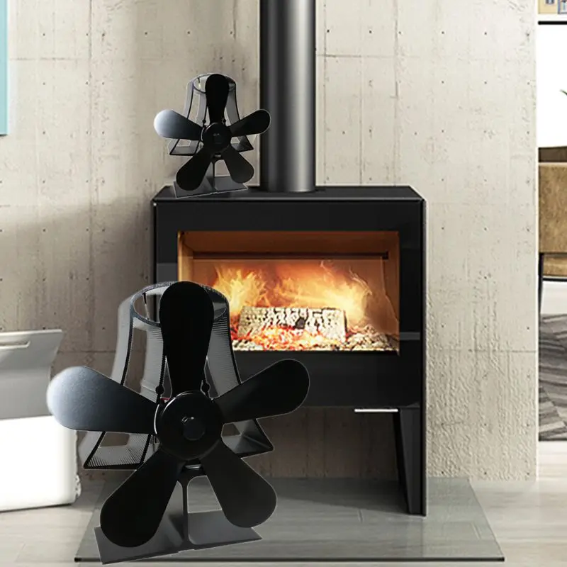 

5 Blades Heat Powered Stove Fan Wall Mounted Silient Fireplace Fan Wood Burner