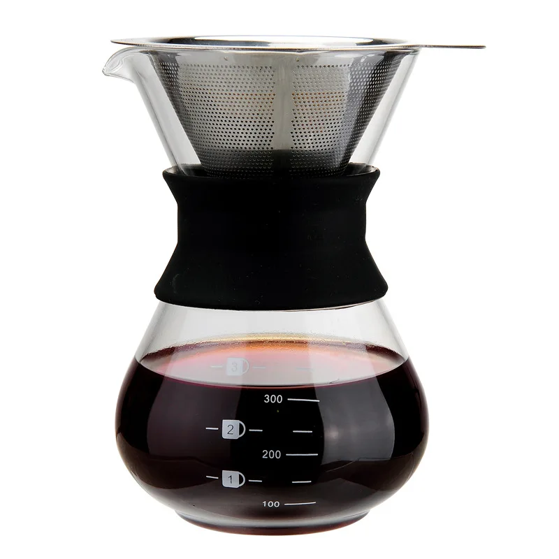 

household 200ML Hand-made coffee pot set stainless steel strainer,glass sharing pot portable drip-type filter cup