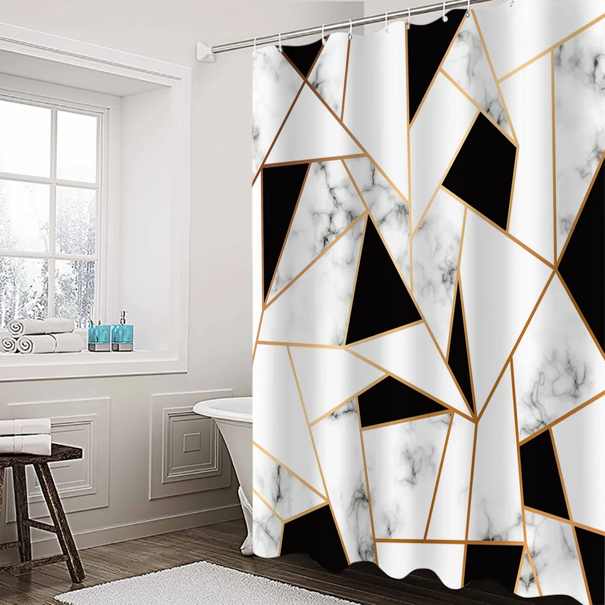 

Marble Texture White Black Square Shower Curtain Waterproof Polyester Fabric Shower Curtains Home Decoration Curtain with Hook