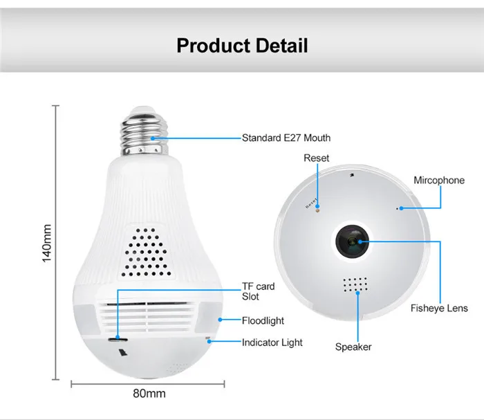 Светильник Wi Fi панорамная мини камера с ночным видением HD видео в реальном