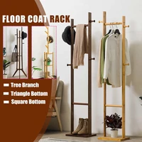 bamboo clothes rack 2 layer storage shelves coat hat hangers standing display with hooks home clothing organizer