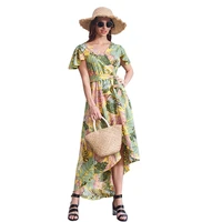 summer new style european and american printed ruffled short sleeved irregular dress