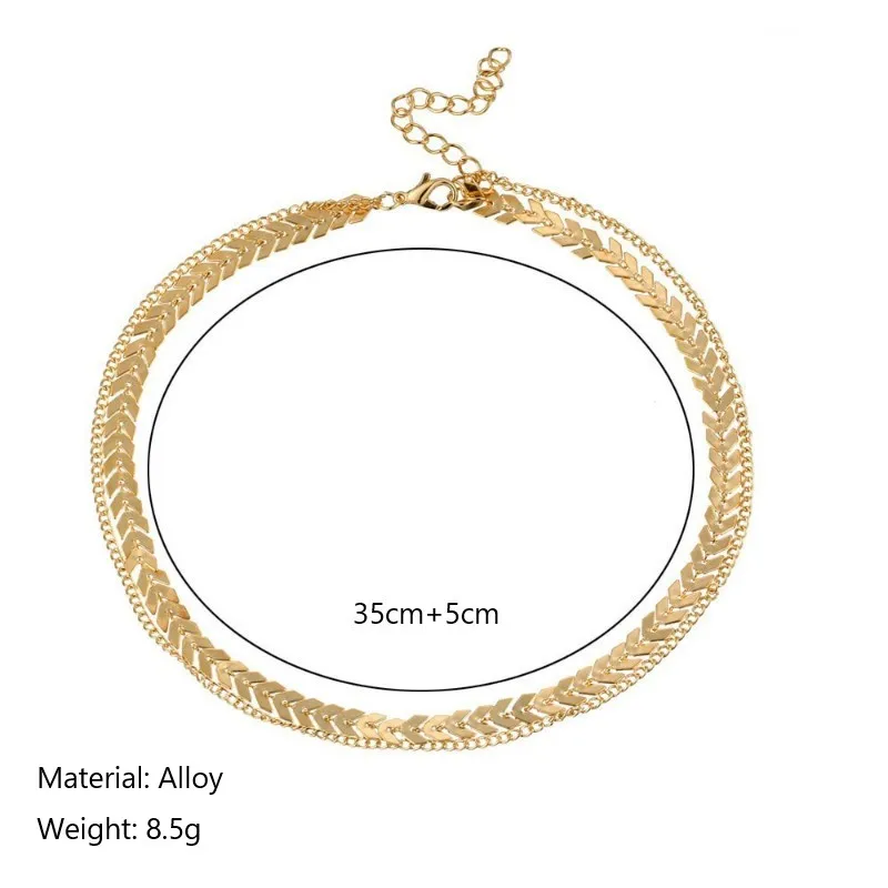 Skute Fashion Double Layer Flat Chain Choker Necklaces Gold Color V Shape Sequins Fishbone Airplane Necklaces for Women Jewelry