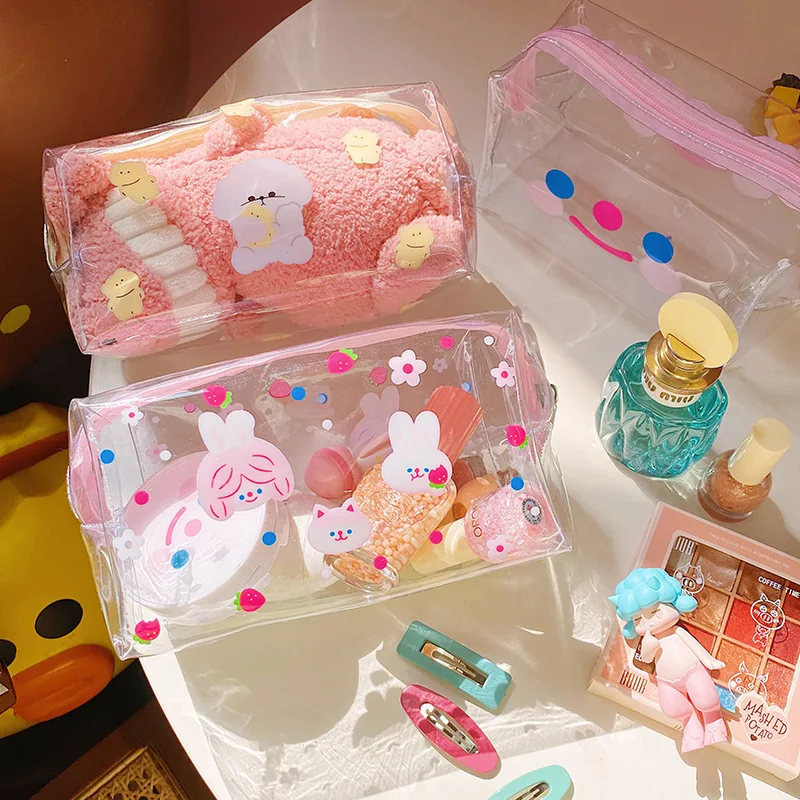 

Korean Version Of The New Large-Capacity Transparent Keychains Makeup Bag Cartoon Waterproof Makeup Bag Key Ring Portable Travel