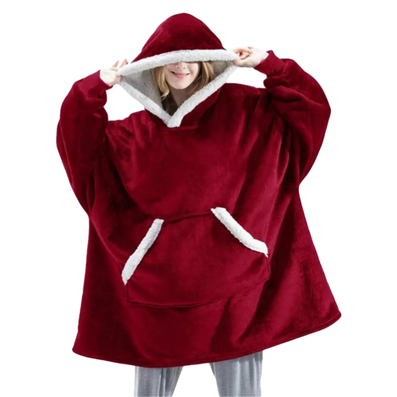

Wearable Blanket Hoodie Winter Warm Sherpa Blanket With Sleeve Ultra Plush Blanket Hoodie Warm Flannel Hooded Lazy TV Blankets