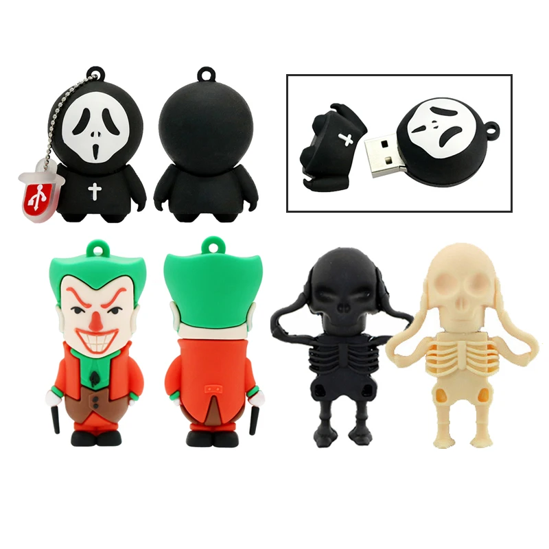 Мультяшный USB флеш-накопитель Joker 256 ГБ 128 64 32 16 8 4 Гб с черепом привидением флешка