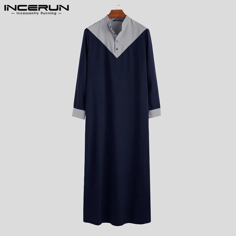 Blue INCERUN, модный мусульманский кафтан, мужские Лоскутные Топы с длинными рукавами, платье, повседневное Ретро тренд, Джокер, уличная одежда, мужская одежда - Цвет: Blue