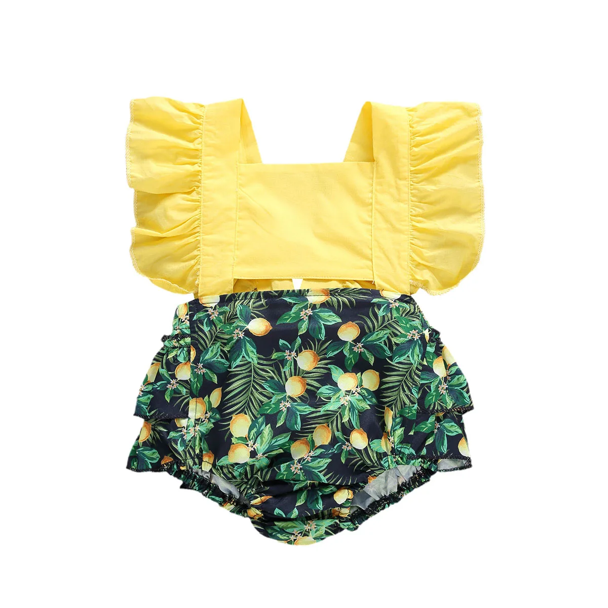 

Emmababy Baby Girl Summer arrival Clothing Suits Short Flare Sleeve Pullover Romper Lemon Pineapple Flamingo Print Square Collar